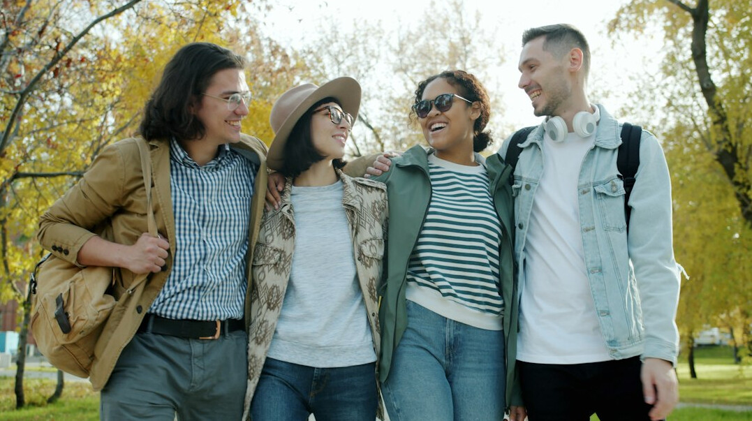 group of friends laughing together