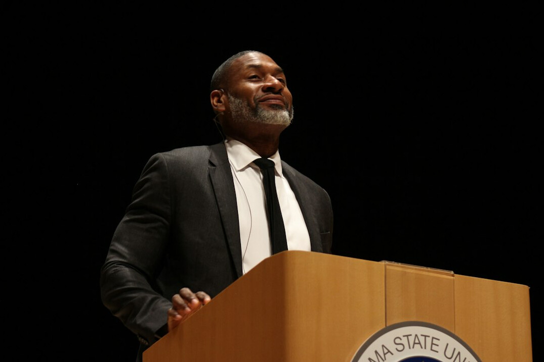 person speaking on stage